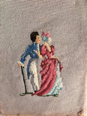 Vintage Needlepoint Courting Couple Cushion Unframed Petit Point